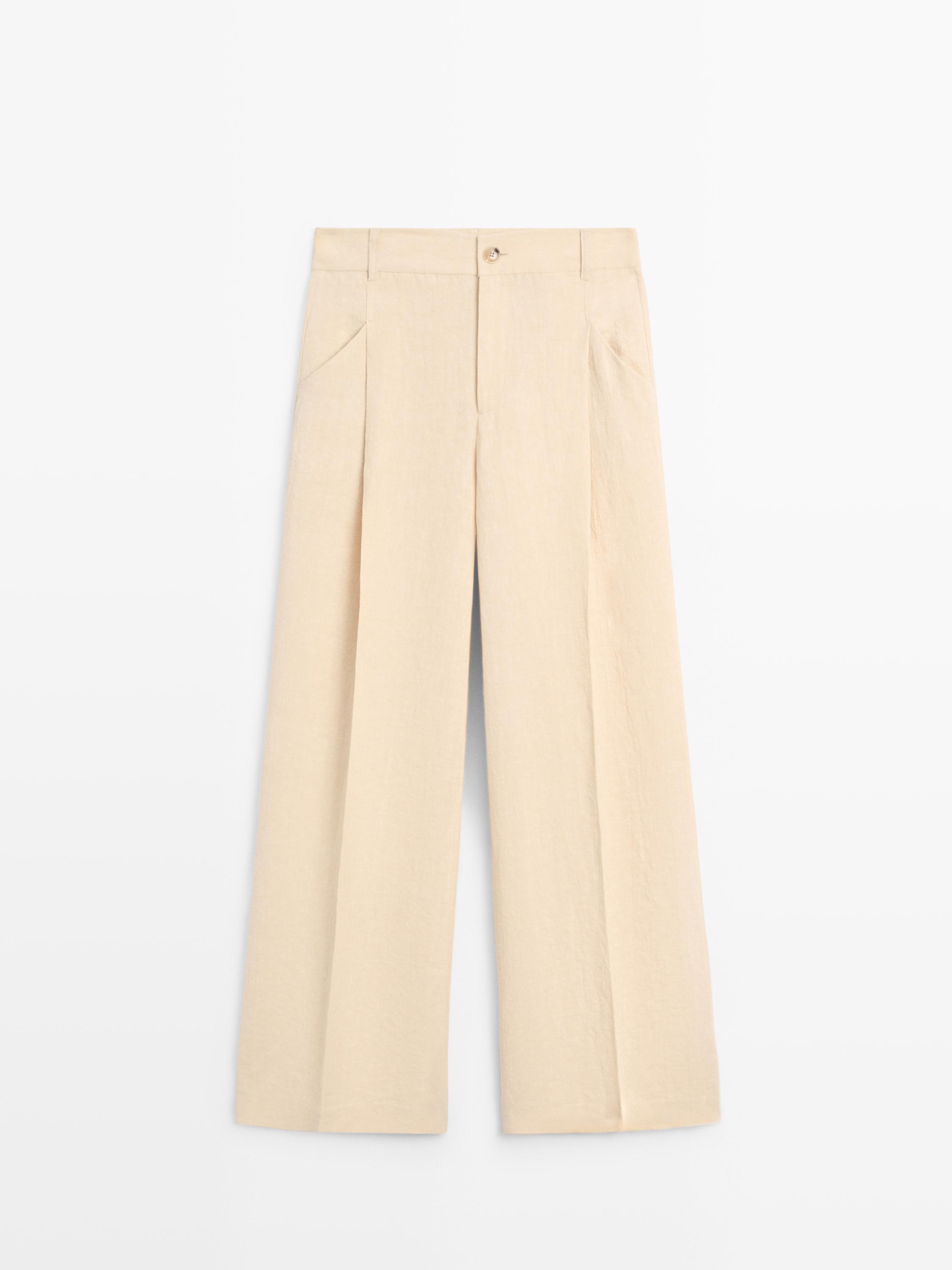 Pantalon wide leg en lin avec poches